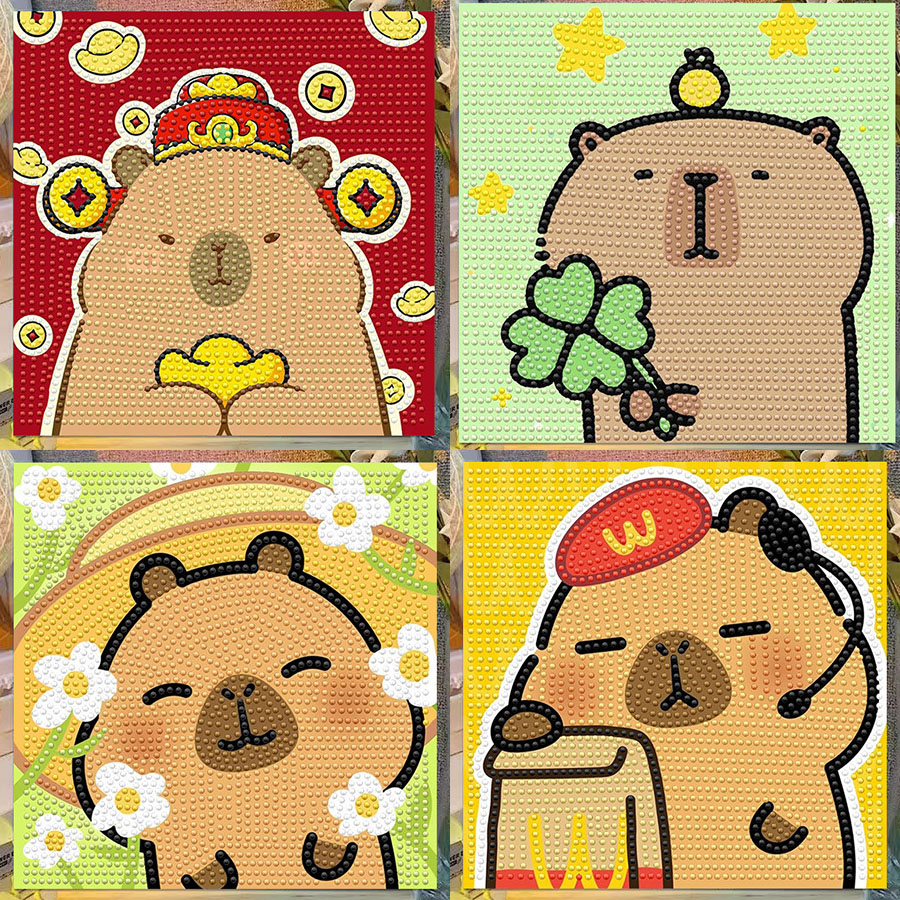 Embroidery Embellishments - Cartoon Capibala Kristall-Diamant-Dekorationsgemälde mit Rahmen, Kunstgemälde,