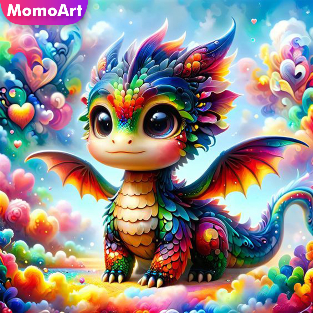 Embroidery Embellishments - Momoart Vollquadrat Rundes Diamantgemälde Drache Tier